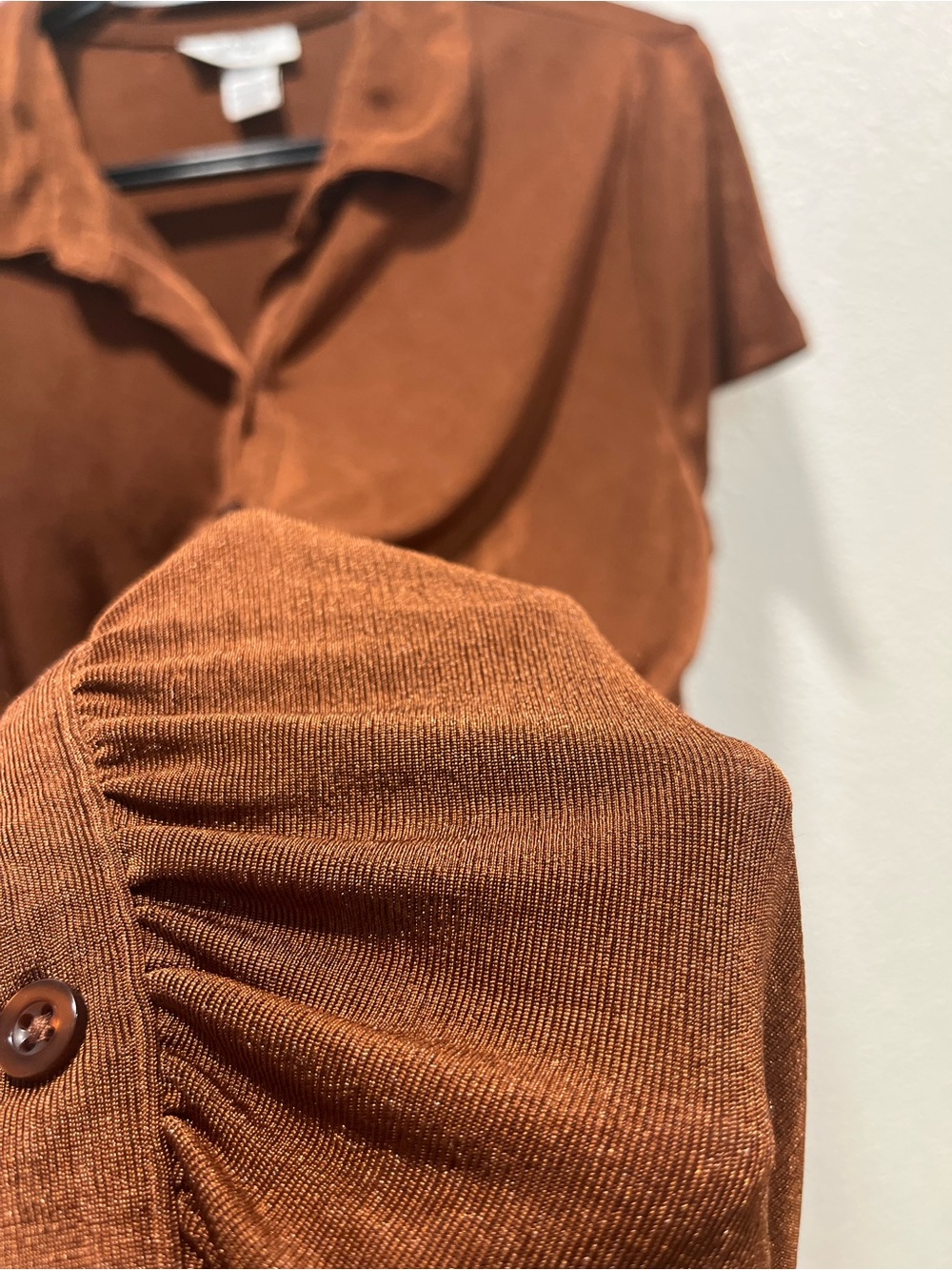 Button-Front Ruched Mini Dress in Rust - Picture 4 of 6